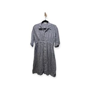 Women Long Sleeve Denim Button Up Shirt Dress Midi Jean Dress Flowy USA Made 396